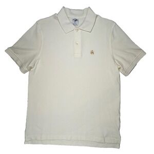 Brooks Brothers Polo Shirt Men Medium White Short Sleeve Cotton Slim Fit Read